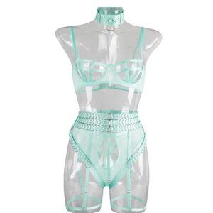 5-Pcs Pierced Multi-Strap Wear Panty Backless Women's Kink Set Lingerie